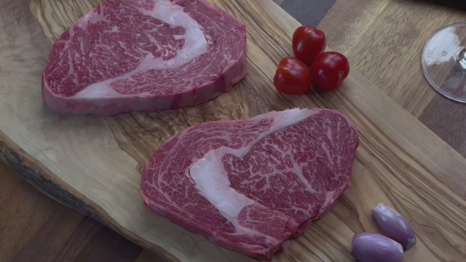 Promotional Video of Kingsbury Wagyu beef products showing close up of products, wagyu beef being cooked and cut to be served 